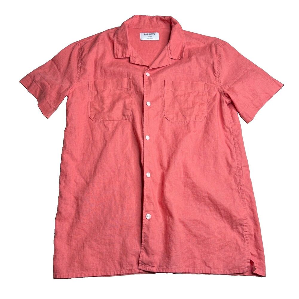 Old Navy Button Down Shirt Kids Coral Linen Blend Short Sleeve Casual Size XXL